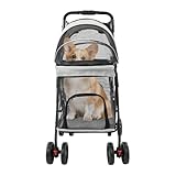 Faltbarer Haustierwagen 70cm Transportwagen Hundetrolley Erhöhter Hundebuggy Katzenbuggy mit Markise & 12kg Tragkraft Atmungsaktive Hundekutsche für Kleine Mittelgroße Hunde Katzen (Grau)