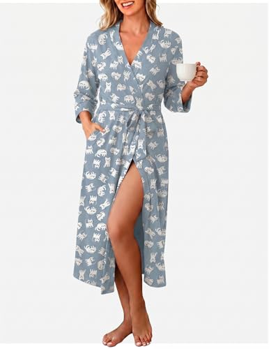 Image of Ekouaer Women Robes Long Knit Bathrobe Lightweight Soft Kimono Robes Casual Ladies Loungewear with Pockets