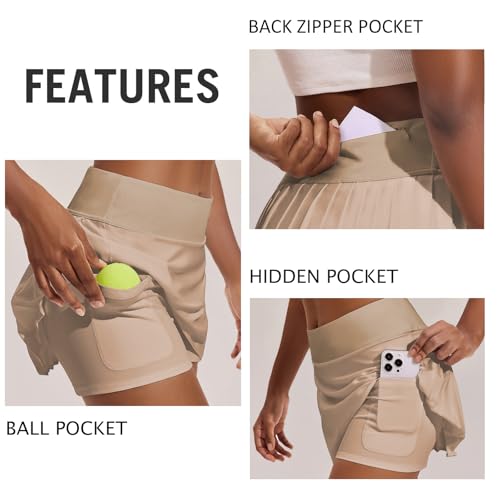 PINSPARK Womens Pleated Tennis Skirt High Waisted Golf Skirts with 3 Pockets Lightweight Athletic Skort Workout Pickleball2