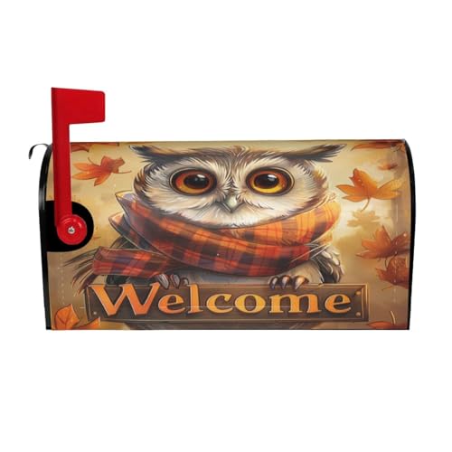 Image of Dujiea Autumn Owl Welcome Mailbox Wrap, Waterproof Magnetic Post Box Cover, Standard Size 25.5 inchX 21 inch Garden Yard Outside Farmhouse Home Decor