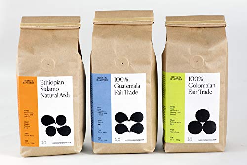 Hudson Roasters Premium Fair Trade Whole Bean Coffee Bundle, Ethiopian/Guatemala/Colombian, 12 Oz Bags Each #TOP7