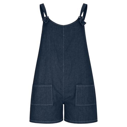 Rompers for Seniors Denim Overalls for Women Summer Jean Short Rompers Jumpsuit Adjustable Strap Bib Shorts with Pockets Loose Fit Outfits Clothing Navy Xxl
