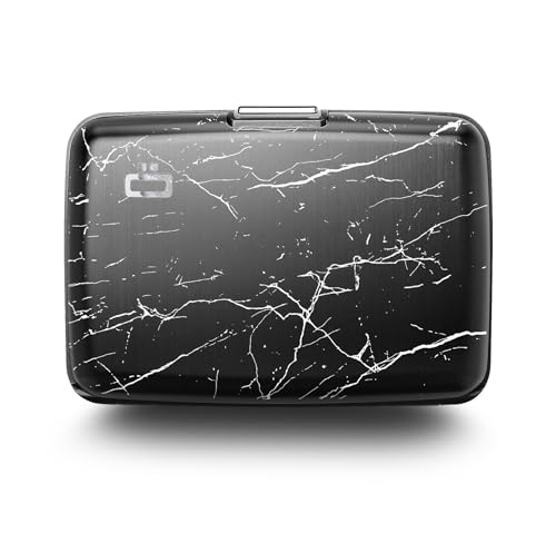 Image of OGON -DESIGNS- Aluminum card holder, RFID protection against fraud and demagnetization, compact wallet, Smart Case STOCKHOLM model (Engraving Marble, Extra-secure lock)