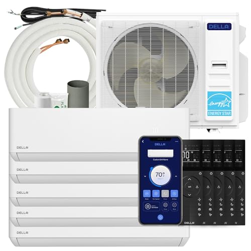 DELLA 42K BTU ODU 22 SEER2 208-230V Mini Split AC, 5 Zone (9000+9000+9000+12000+12000 BTU) Works with Alexa and Wifi, Energy Star,Cools Up to 2300 Sq.Ft, Pre-Charged Heat Pump,16ft Installation Kits