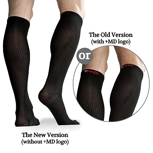Image of +MD Cotton Compression Socks for Women & Men 4 /6 Pairs 15-20mmHg Knee High for Sports, Travel, Nursing Long Sitting Standing