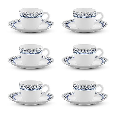 Image of Larah by BOROSIL Ocean Opalware Cup and Saucer Set of 12 pcs | Tea /Coffee Cups 90 ml | Microwave & Dishwasher Safe | Bone-Ash Free | Crockery Set Ideal for Daily Use & Gifting, White