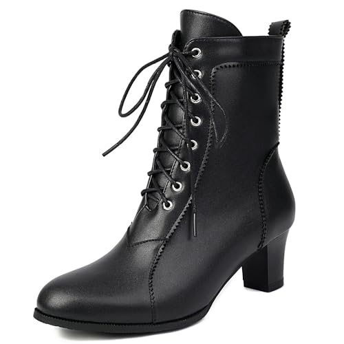 Uniquelly Women Vintage Victorian Boots Kitten Heel Lace Up Ankle Boots 70s Witch Granny Booties Side Zipper Round Toe Victorian Shoes