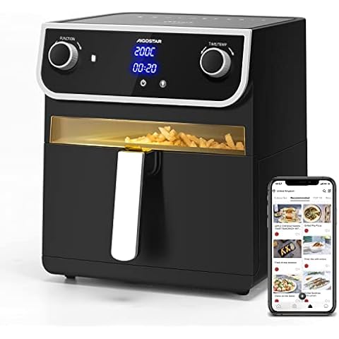 Aigostar Joy - Heißluftfritteuse 8 L, Heissluftfriteuse xxl mit Klarsichtfenster, 12 voreingestellte Funktionen, 1700 W, Doppelknopf & Doppel-LED-Touchscreen, Doppelkorb Cover