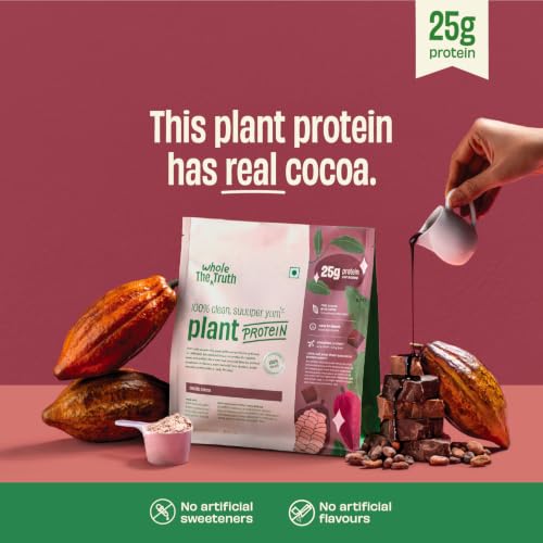 Image of The Whole Truth Plant Protein Isolate 1 KG (2.2 lbs) | Double Cocoa | 25g Protein /Scoop | Real Ingredients | Clean Recipe | No Added Flavours | Pea & Rice Isolate | Easy to Digest