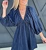 utcoco Denim Dress for Women Puff 3/4 Sleeves V Ne... #4