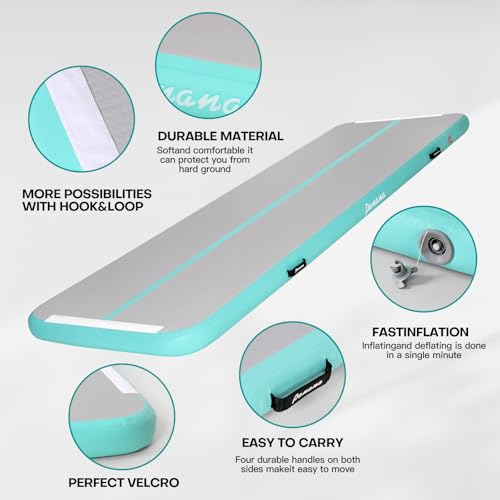 Panana Inflatable Gymnastics Air Tumbling Track Mat 10ft Tumble Mats 4 Inch Thickness Air Roller Gymnastics Barrel Back Handspring Trainer/Yoga/Training/Cheerleading/Water Beach Park, Light Green - Image 2