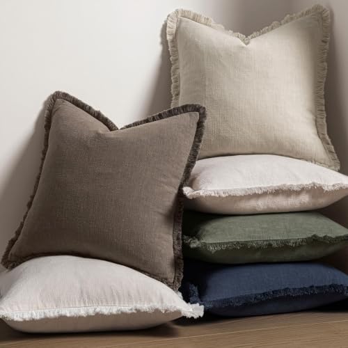 Image of MIULEE Boho Linen Decorative Fall Lumbar Throw Pillow Covers Coffee 12x20