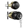 Goldenwarm 1 Pack Entry Door Locksets with Deadbolt, Keyed Alike Matte Black Exterior Door Knobs with Single Cylinder Deadbolt, Stainless Steel Front Door Handle Sets