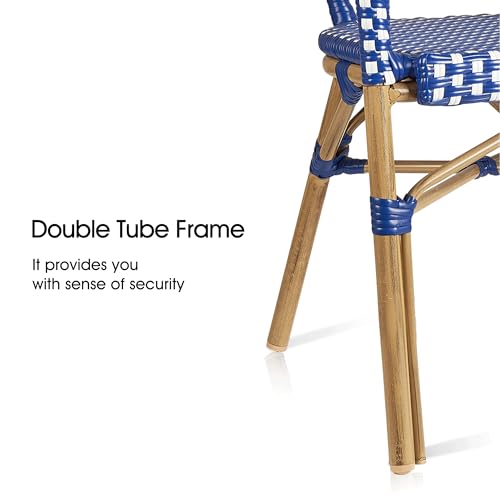 Image of PURPLE LEAF Outdoor French Bistro Arm Chairs Set of 4, Bamboo Finish, Blue