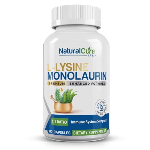 Natural Cure Labs L-Lysine with Monolaurin 600mg 1:1 Ratio, 100 Capsules