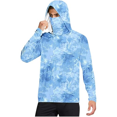 Fishing Shirts for Men Hooded Sun Shirt with Mask Long Sleeve UPF 50 Rash Guards Cooling Lightweight Hoodies