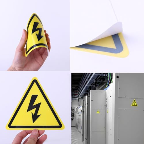 BOBOZHONG 20 Stück 5cm/10cm Aufkleber Elektro Warnschild Elektrische Spannung Achtung Stark Haftende Sicherheitswarnschilder, Dreieck Schild Folie Selbstklebend