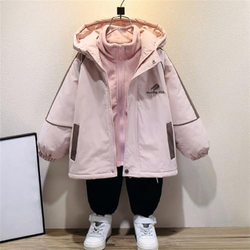 Hooded Raincoat for Girls 2 In 1 Detachable Liner Zip Windproof Coat Thick Fleece Warm Rain Jacket with Pocket2