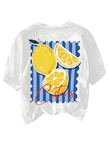 Image of RoseSeek Women's Graphic Letter Tee Crew Neck Trendy Summer Vintage T Shirt