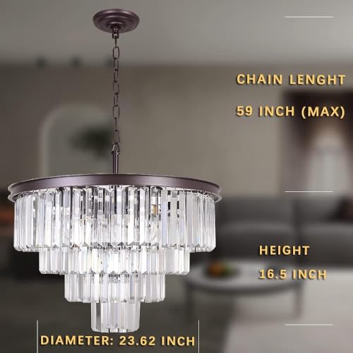 MEELIGHTING Oil Rubbed Bronze Crystal Modern Contemporary Chandeliers Pendant Ceiling Light 4-Tier Chandelier Lighting for Dining Room Living Room Bedroom Girls Room Dia 23.6"