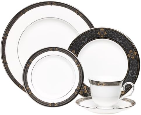 Lenox Vintage Jewel - Juego de vajilla de porcelana de hueso con bandas de platino de 20 piezas, servicio para 4 personas
