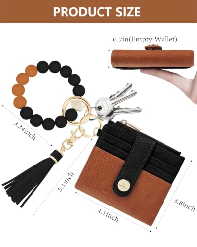 Image of Wristlet Wallets for Women,Keychain Wallet RFID Small Wallet (Brown&Black)