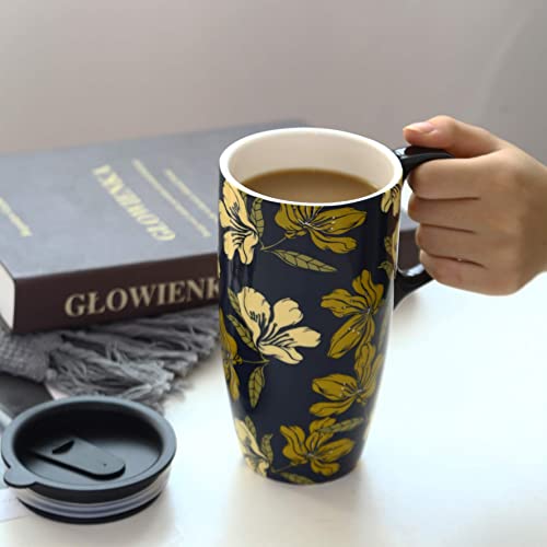 DUSVALLY Ceramic Mug Large Coffee Cup Tall Mugs Porcelain Latte Tea Cup with Lid 17oz,Yellow - Image 4