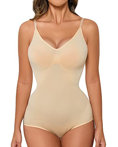 HOMETAShapewear Bodysuit for Women Tummy Control Body Shaper Seamless V-Neck Camisole Jumpsuit