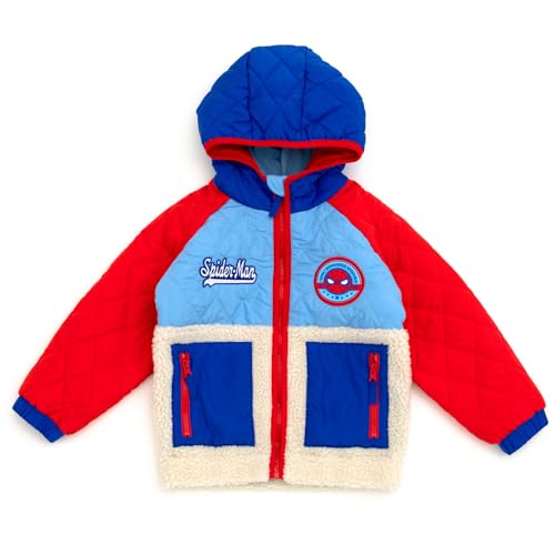 Marvel Spider-Man Faux Shearling Zip Up Jacket Colorblock Toddler to Big Kid Sizes (3T - 10-12)