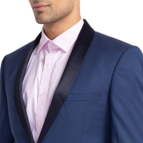 Image of Raymond Men's Contemporary Fit Polyviscose Blend Shawl Collar Na Pattern Full Sleeve Dark Blue Ceremonial Suit