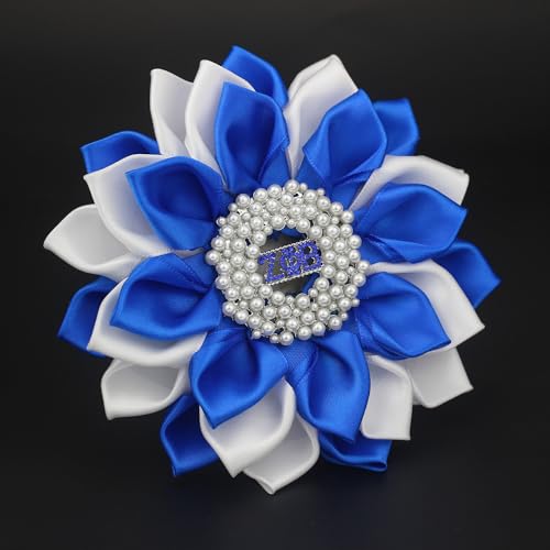 Image of Keeblon ZPB Sorority Gift for Women Pearl ZPB Brooch Pin 1920 Finer Women Jewelry Greek Sisterhood Gift (Satin 5.5 inch Flower Sorority Pin)