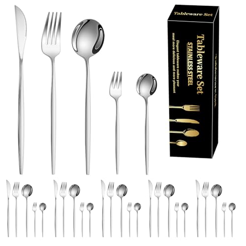 Catálogo de Cucharas de esta semana. 46 ZQSQD 30Piezas Juego de Cubiertos de Acero Inoxidable, Set de Cubiertos para 6 Personas, Incluye Cuchillo, Tenedor y Cuchara Juego Utensilios Cocina, Lavavajillas Acero Inoxidable...