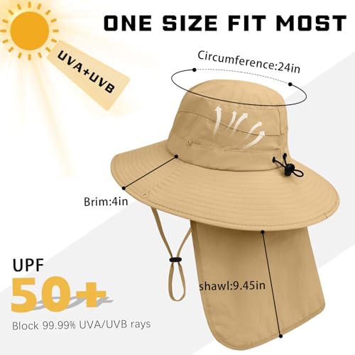 Image of Sun Hats for Men Women, UPF50+ Protection Safari Hat,Wide Brim Fishing Hat with Neck Flap,Bucket Hats for Beach Hiking