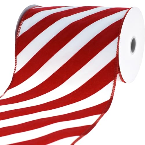 Homeford Christmas Candy Cane Grand Velvet Outdoor Wired Ribbon, 6-inch,