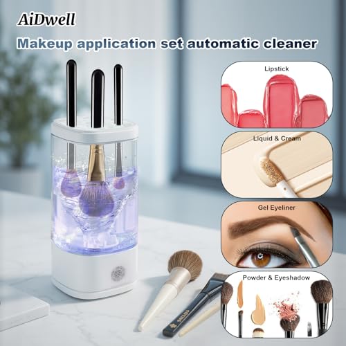 AiDwell 3 IN 1 Electric Makeup Brush Cleaner Machine With Dryer, Holder, Portable Automatic USB Cosmetic Brushes Cleaner Tool Deep Cleaning for All Size Beauty Makeup Brush Set, Sponges, Blush Brush