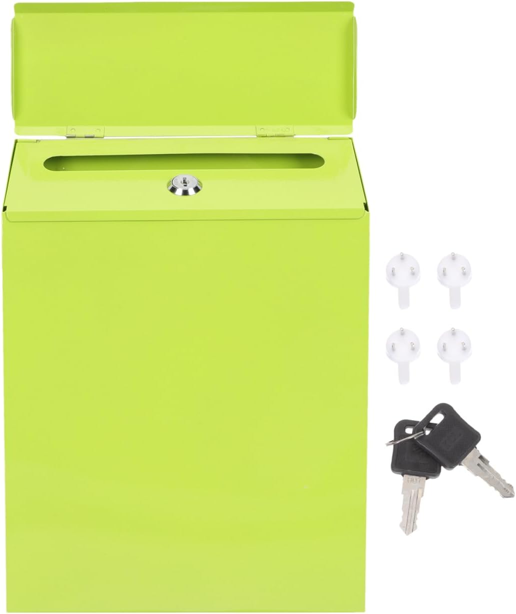Multi-Function Wall-Mount Mailbox with Lock, Green Iron Drop Box Mail Accessory for Home and Office Letter Collection
