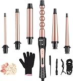 6 in 1 Curling Iron, Professional Curling Wand Set, Fast Heating Hair Curler with 6 Interchangeable Ceramic Barrels (0.35'' to 1.25'') for Women Quick Create Hairstyle in All Hair Type