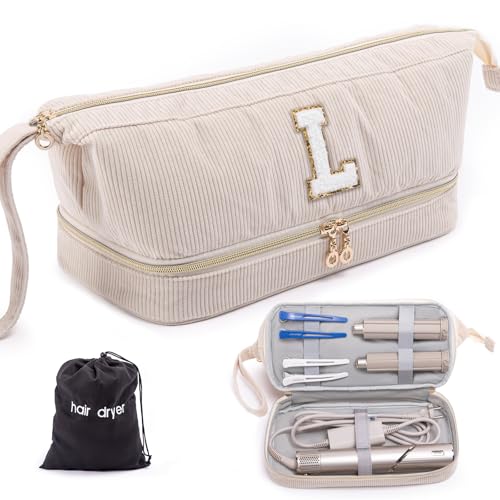 ELCUPA Initial Personalized Hair Dryer Case,Double-Layer Hair Tools Travel Carrying Case for Shark...