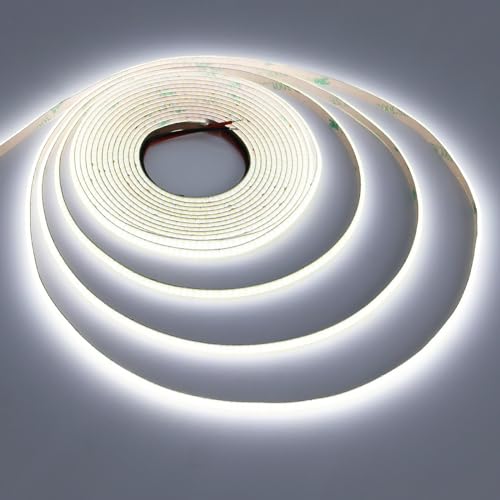 TOPAI 5V COB LED Strip Narrow 5mm Width Cool White 6000K CRI 90+ Dotless 16.4ft 400LEDs/M High Density Cuttable Flexible LED Tape Light for Cabinet Home DIY Lighting Projects