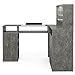 Paddie Manicure Table with LED Light, L-Shaped Glass Top Nail Tech Table w/2 Storage Shelves, Upwards Cabinet Door, Corner Nail Station w/3 Drawers & Wrist Cushion(Gray Marble)