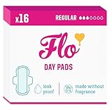 Flo - Day Menstrual Pads (16 Pack) - Organic Bamboo Period Pads for Women - Regular Flow - Leak Locking - Winged, Ultra-Thin - Absorbent, Soft & Breathable - Plant Based – Vegan, Cruelty Free