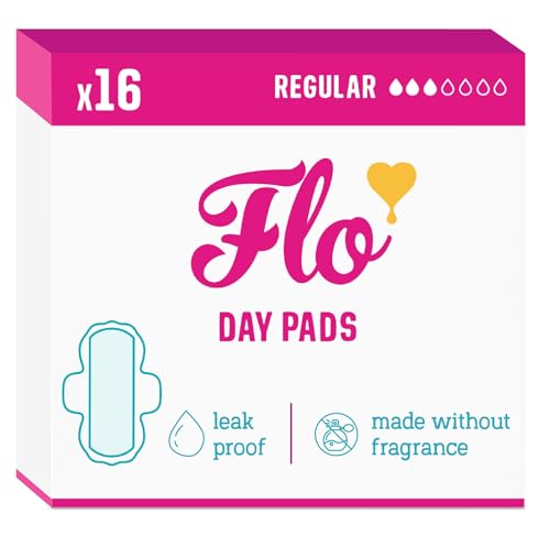 Flo - Day Menstrual Pads (16 Pack) - Organic Bamboo Period Pads for Women - Regular Flow - Leak Locking - Winged, Ultra-Thin - Absorbent, Soft & Breathable - Plant Based – Vegan, Cruelty Free