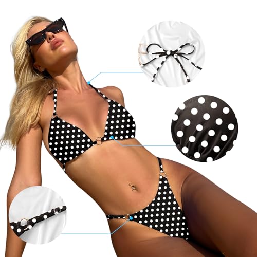 Image of MIKETAI Sexy Bikinis for Women 2 Piece Bikini Spaghetti Strap Swimsuits Solid Color Bathing Swimwear Triangle Bathing Suit
