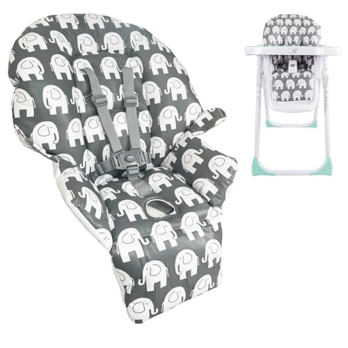 My Babiie MBHC8 Premium Highchair Seat Cover Only with 5-Point Harness - Padded PVC Seat Cover, Easy Clean, Seat Cushion Compatible with My Babiie MBHC8 - Grey Elephants