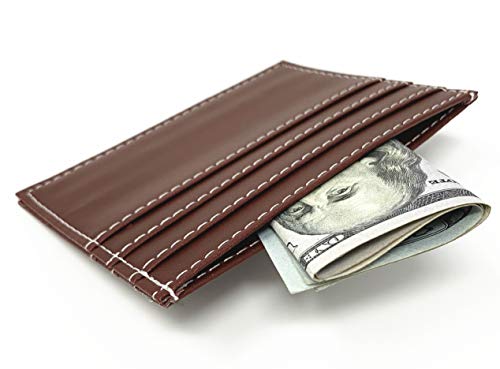 New Mens & Womens Slim Leather Wallet ID Card Holder Open Money Pocket (3" X 4") (Brown)4
