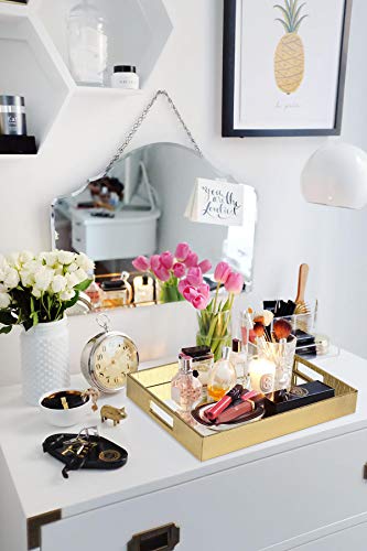 Vixdonos Decorative Mirror Tray Gold Serving Tray Bathrooom Vanity Tray For Makeup,Candle Holders,16.2'' X 12.2" X 2'' #TOP6