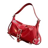 Fryloo Bolso De Cuero Plateado Lujo para Mujer, Cruzado Moda Coreana Y2k Y Hombro Uso Diario Informal-Rojo