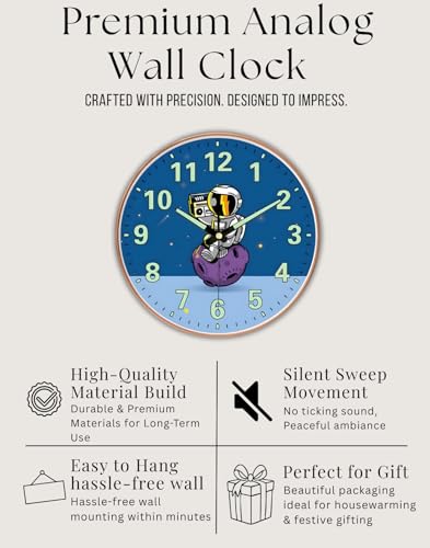 Image of WHISKET - 12 Inch | Luxury Designer Radium Wall Clock with Night Glow Numbers - Silent Analog Clock with Elegant Floral Design for Living Room, Bedroom & Office Decor. (Radium Radio)