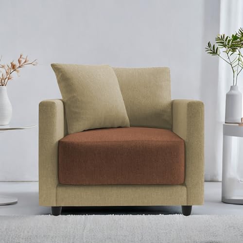 Image of Casaliving Dominic 1 Seater Sofa Set for Living Room (Cream Brown Fabric) Premium Fabric Sofa