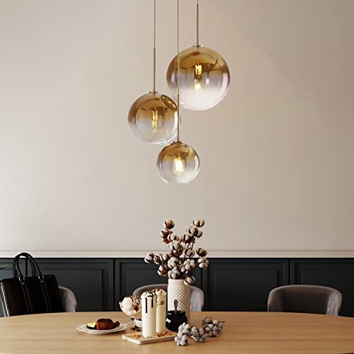 Lustre suspension dorée 3 lumières E27 luminaire suspendu salle à manger salon verre marron